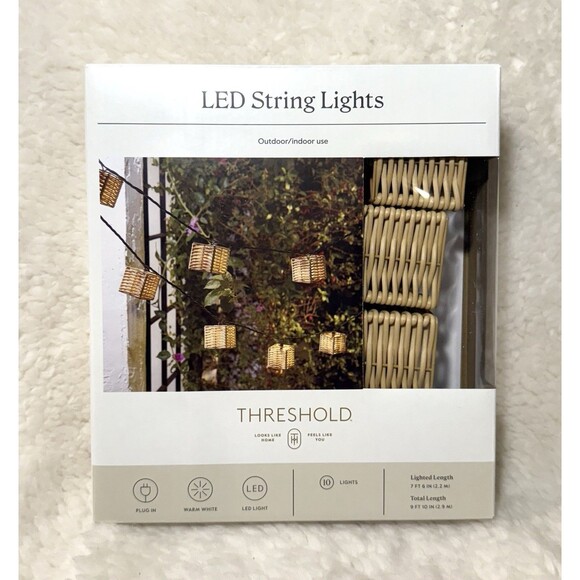 Threshold LED Mini Woven Resin Wicker Indoor Outdoor 10ct Lantern String Lights - Picture 3 of 6